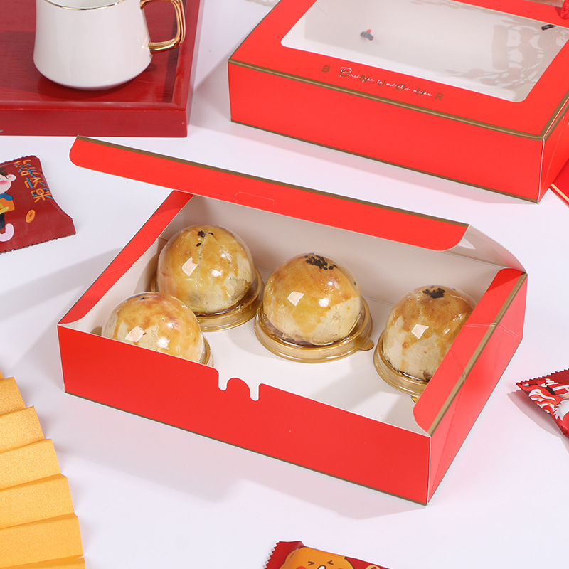 Ventana abierta transparente rojo Año Nuevo Caja de galletas portátil para hornear copo de nieve caja de dulces crujientes pastelería arroz glutinoso caja de barco