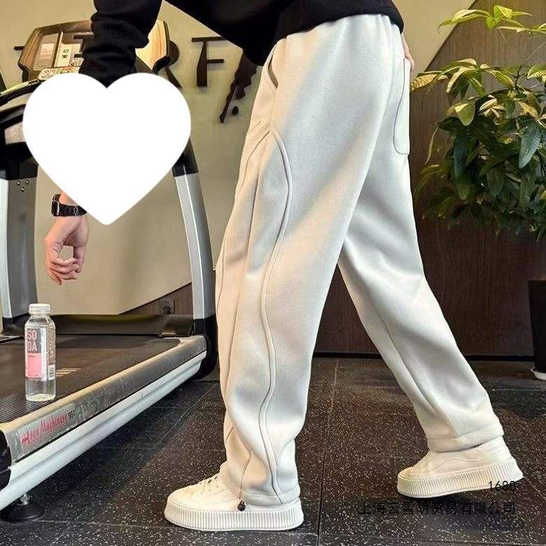 Autumn trendy men's loose straight leg slimming curved trousers men's embroidered label casual sports sweatpants autumn and winter harem trousers