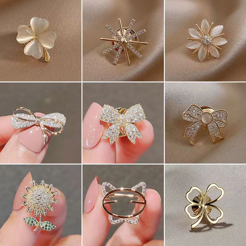 Small Brooch with Bow, Anti-Exposure Brooch, Chest Flower, No-Sew Shirt Anti-Exposure Button, Versatile Pin Wholesale