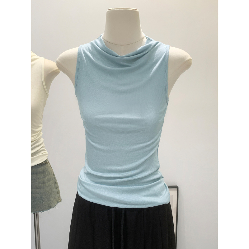French-Style Pink Slim-Fit Half-High Collar Sleeveless Vest for Women, Summer Outerwear, 2026 New Trendy Age-Reducing Top French-Style Pink Slim-Fit Half-High Collar Sleeveless Vest for Women, Summer Outerwear, 2026 New Trendy Age-Reducing Top