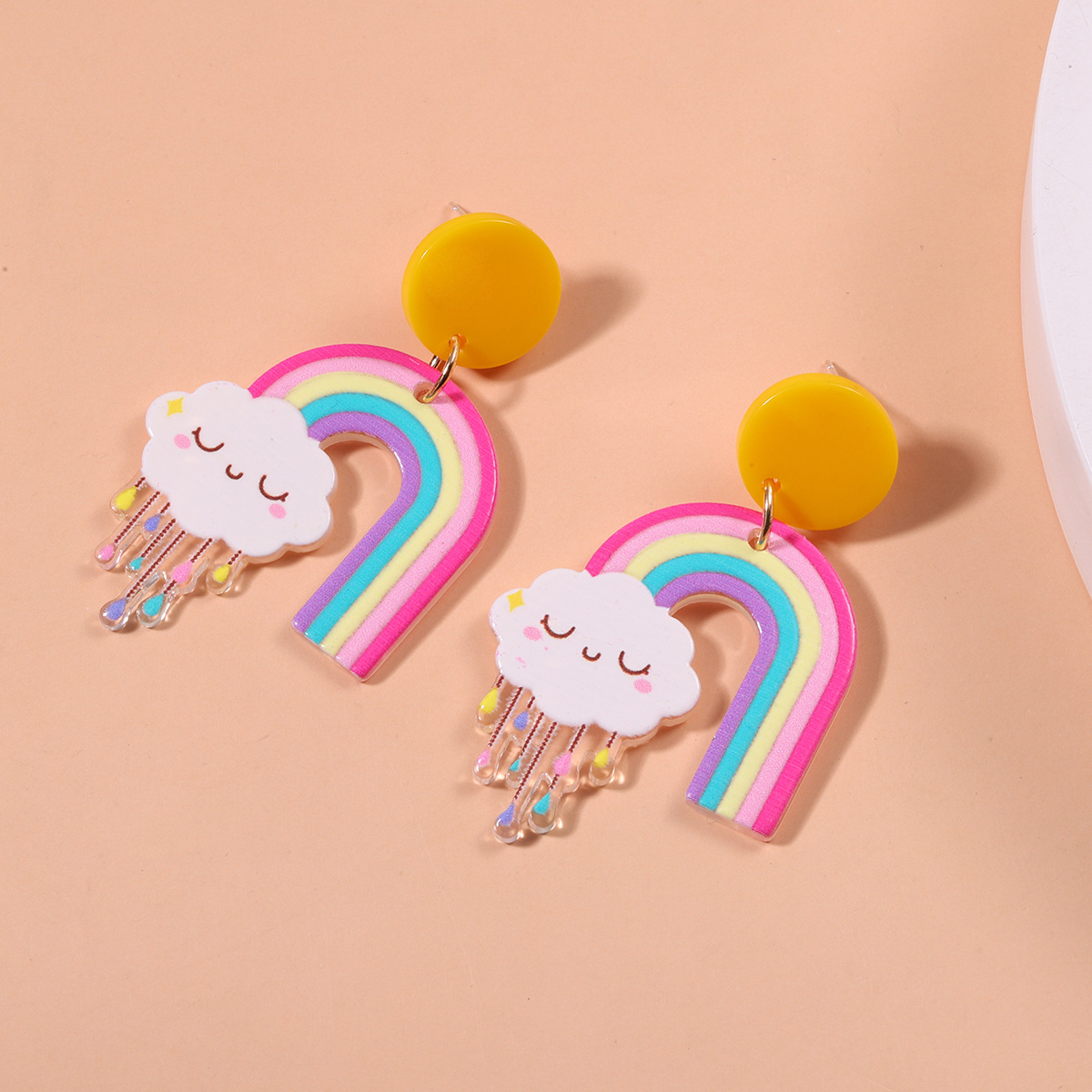 Cartoon Rainbow Cloud Earrings Creative Cute Printing Plate Acrylic Earrings display picture 5