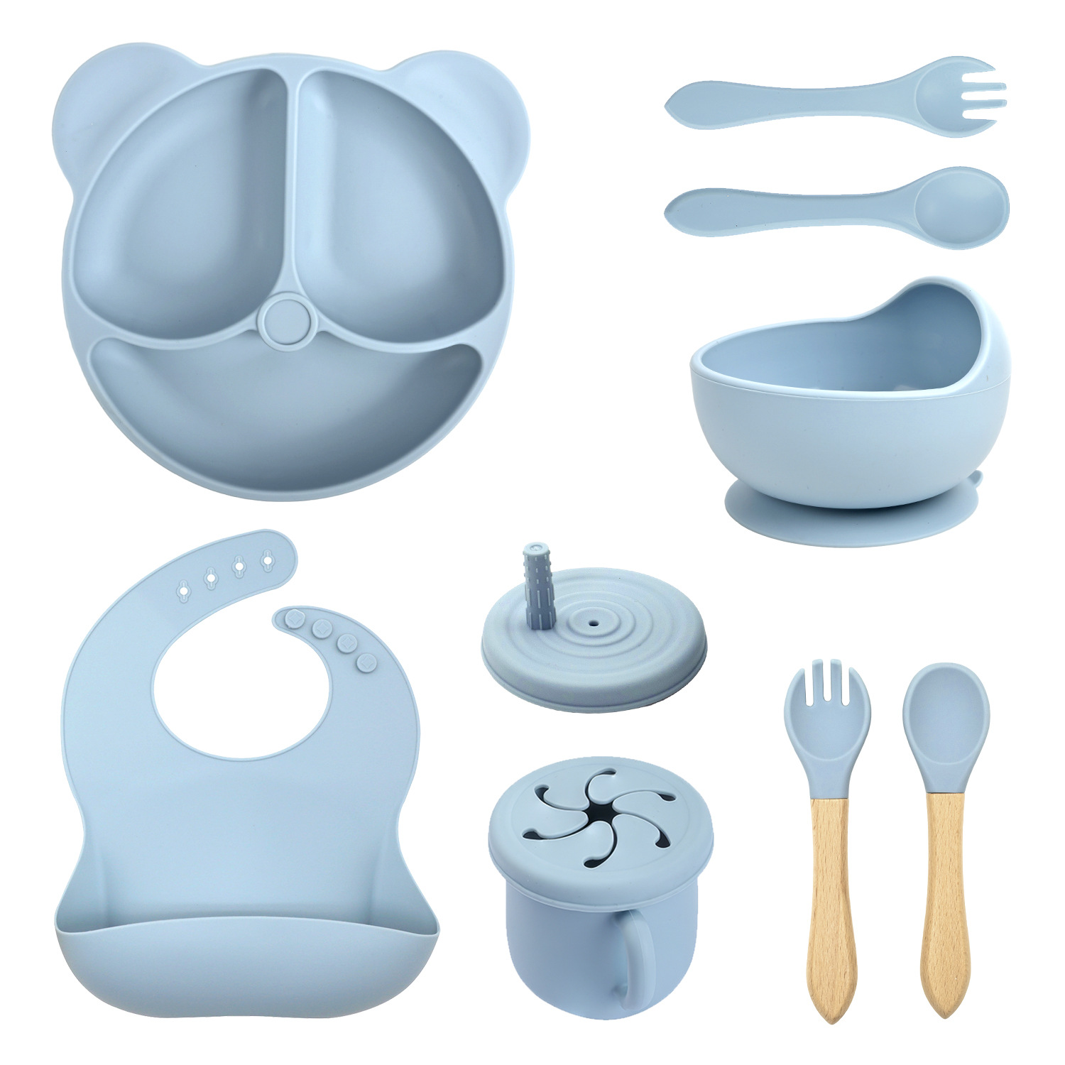 Conjunto de cubiertos de silicona para niños transfronterizos de ocho piezas con cucharas de silicona cucharas cucharas