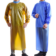 Waterproof and Oilproof Long-Sleeve Apron Transparent Thick Covering Coat for Food Factory Aquatic and Slaughterhouse Men and Women Long-Sleeve Apron Covering Coat