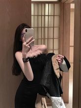 设计感连衣裙夏秋季黑色抹胸一字肩晚礼服生日party小礼裙高级感