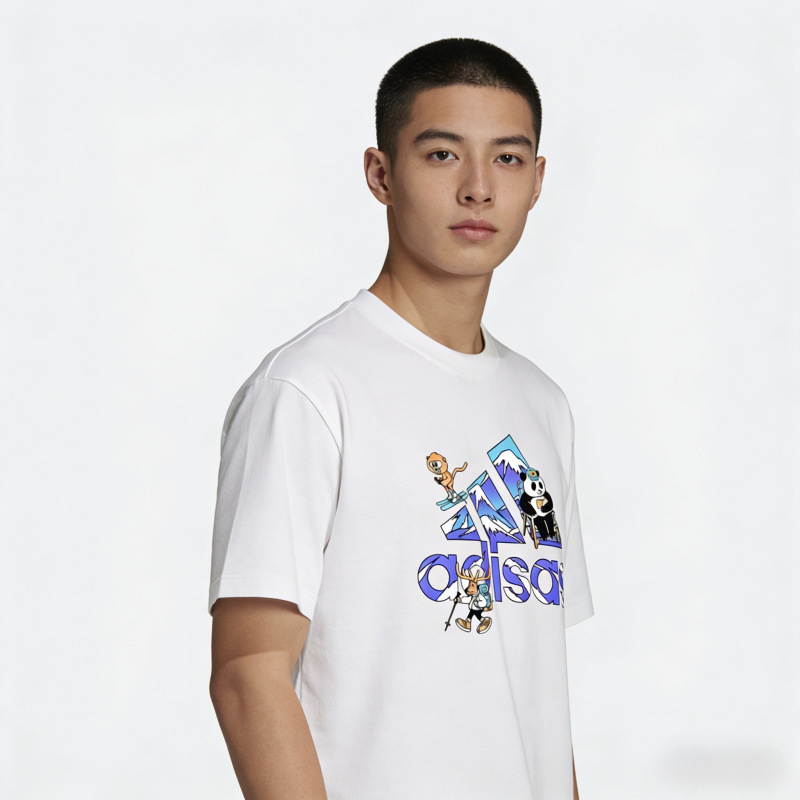 Adidas Pure Cotton Short-Sleeved T-Shirt Loose Men's Summer Breathable Round Neck Versatile Casual T-Shirt Letter Print Korean Version