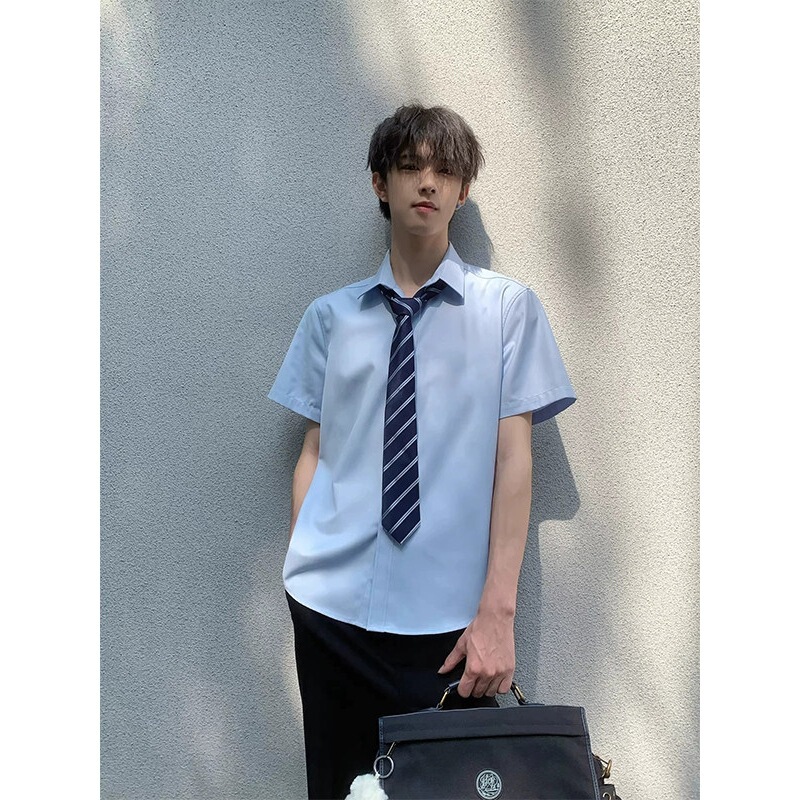 Dk Japanese-Style Uniform Men's Summer Light Blue Short-Sleeve Shirt Casual Versatile Youth Hard-Collar Shirt Dk Japanese-Style Uniform Men's Summer Light Blue Short-Sleeve Shirt Casual Versatile Youth Hard-Collar Shirt