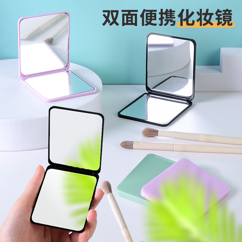 Handheld cute small table double-sided folding mirror for students