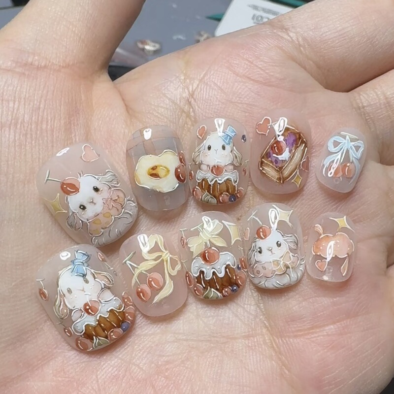 Cute Rabbit-Themed Nail Art Stickers for Autumn and Winter, Popular on Instagram, Korean Style, Girly and Unique