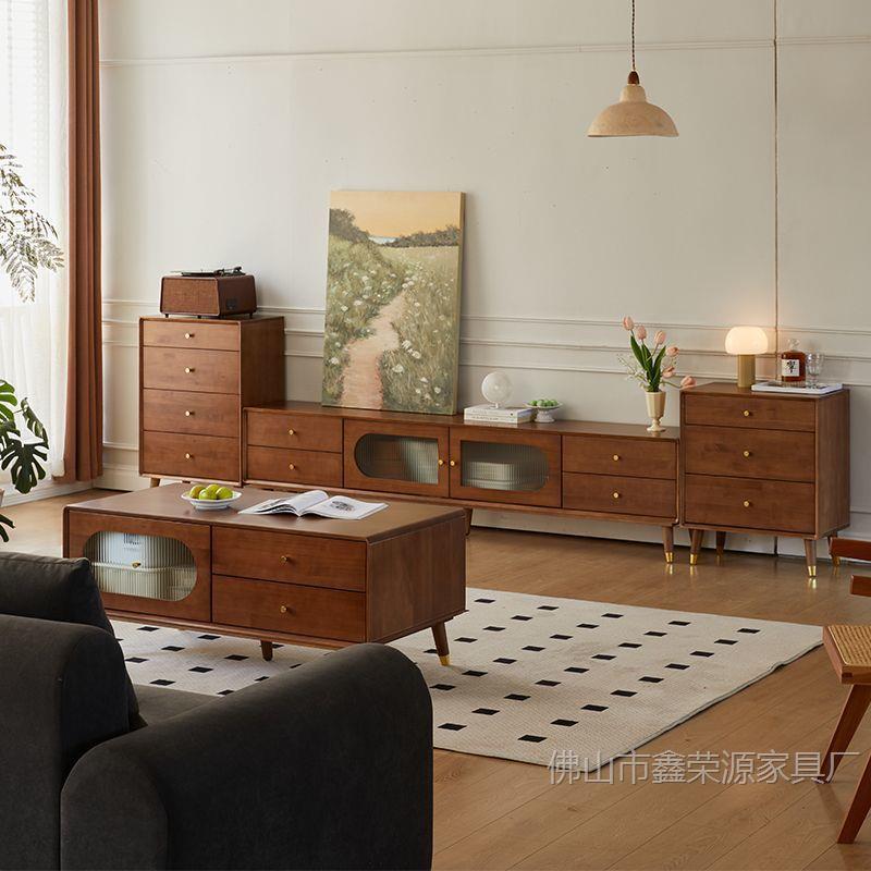 Coffee Table Solid Wood Combination Tv Cabinet Living Room Home Small Apartment Simple Style Light Luxury Style Modern Rectangular Table