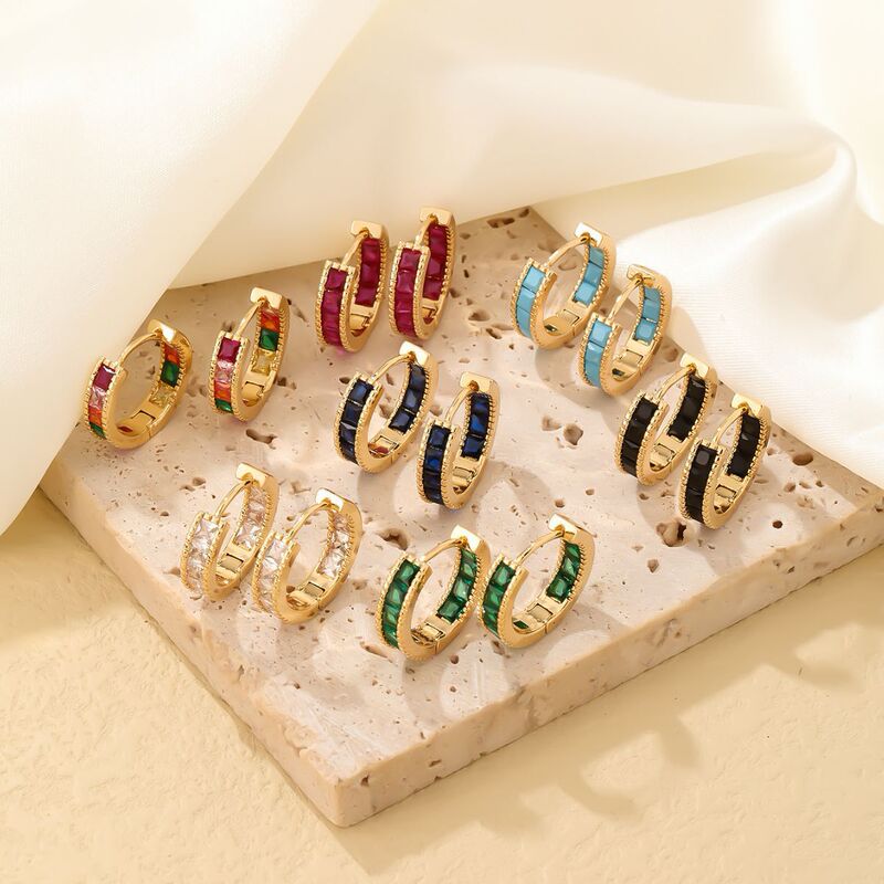 Moxi Cross-Border New Stylish Colorful Multi-Color Copper Inlaid Zircon European and American Style Fashion Versatile Earrings Ear Cuffs Ear Rings
