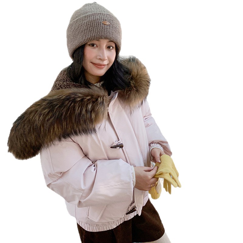 Europa y los Estados Unidos 2025, invierno, ropa de algodón de cuello de lana, ropa de invierno para mujeres, abrazadera de cuerno caliente, chaqueta de algodón con capuchón, moda image 5