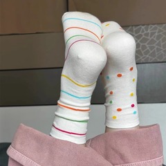 襪子女潮網紅款中筒襪彩色波點春秋夏季棉韓國女生白色長襪春夏襪