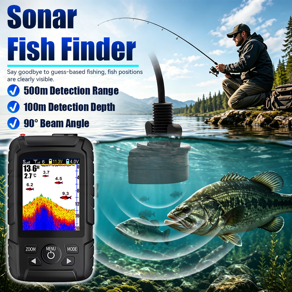 Smart bait boat with sonar fish finder, outdoor fishing 500m fish finder, color screen underwater detector, wholesale for export