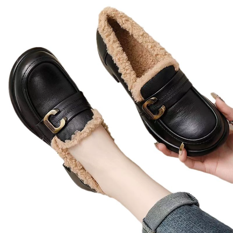 Fleece comfortable keep warm loafers, winter low boots