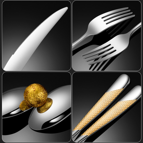 High-end stainless steel knife, fork and spoon set hotel western steak knife and fork home golden spoon fork cross-border tableware