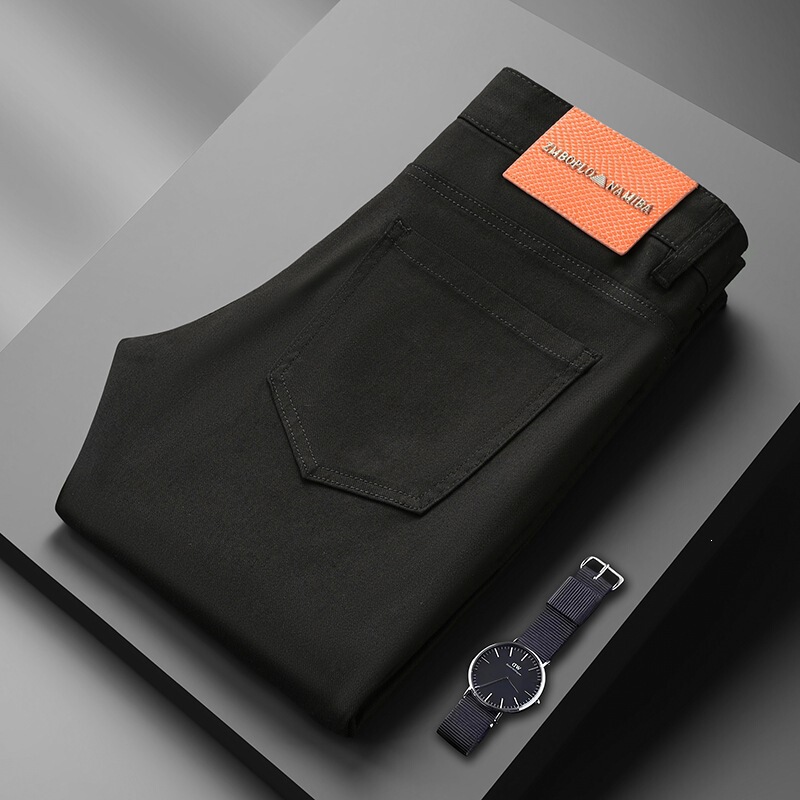 New European Style Light Luxury Black Anti-Fade Denim Cropped Pants, Stretchy Casual Pants, Slim Straight-Leg Pants New European Style Light Luxury Black Anti-Fade Denim Cropped Pants, Stretchy Casual Pants, Slim Straight-Leg Pants