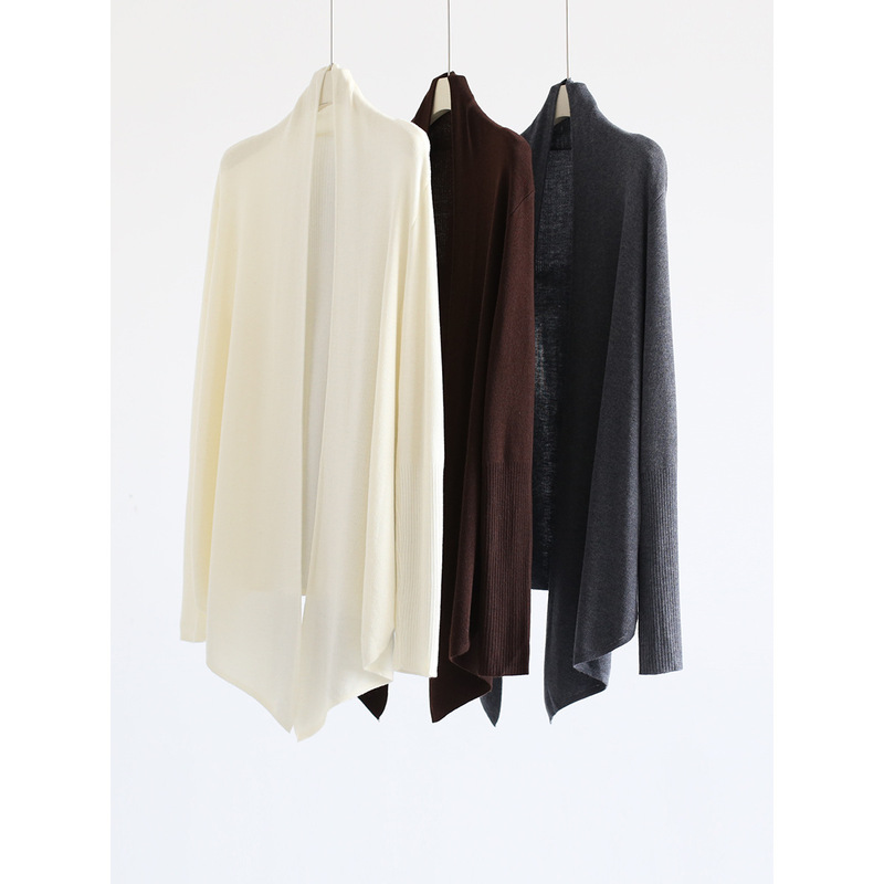 Spring and Summer French-Style Lazy Chic Wool and Cashmere Blend Solid Color Long-Sleeve Knit Cardigan Loose Jacket Solid Color Top