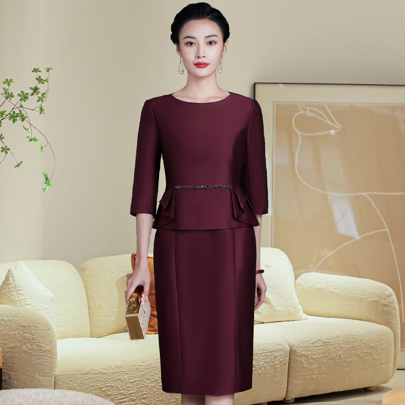 Factory Direct Sales 2022 Spring New Style Elegant and Classy Mother-In-Law Dress, Middle-Aged and Elderly Dress, Mid-Length
