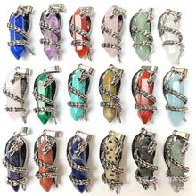 速卖通新品青金虎眼玛瑙水晶个性复古飞龙缠绕六角柱吊坠批发饰品