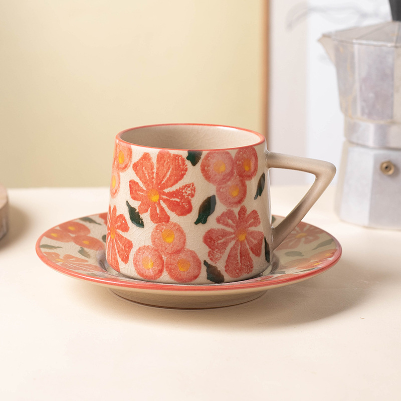 Juego de cerámica creativo para latte art, taza para oficina, té de la tarde, taza de café de cerámica rústica con platillo, caja de regalo
