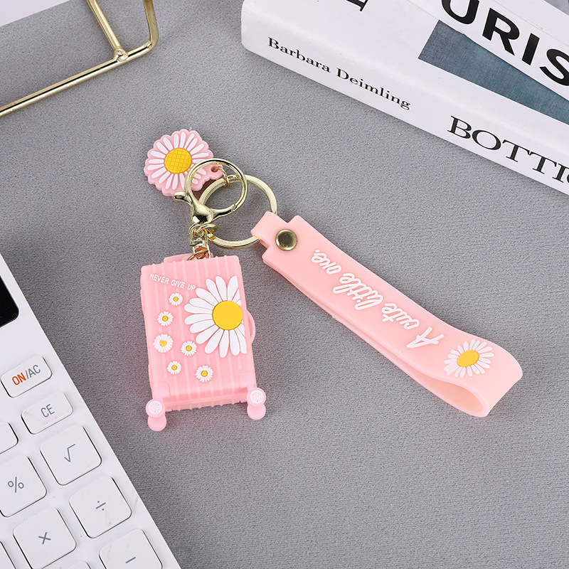 Pinjiang PVC drop Molding Creative and personalized promotional gifts, ins Daisy suitcases, keychains, fashionable pendants, bags and pendants pic 6