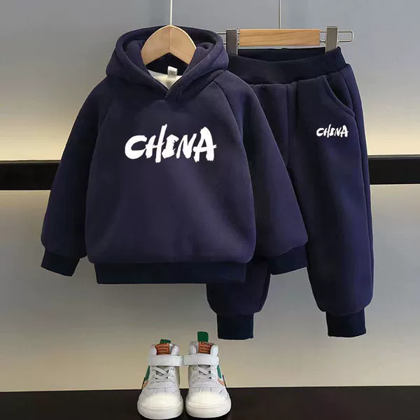 China navy blue sweatshirt + pants plus velvet style