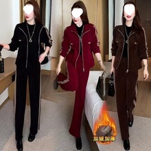 冬季加绒加厚套装女2025年新款时尚洋气质显瘦保暖立领休闲两件套