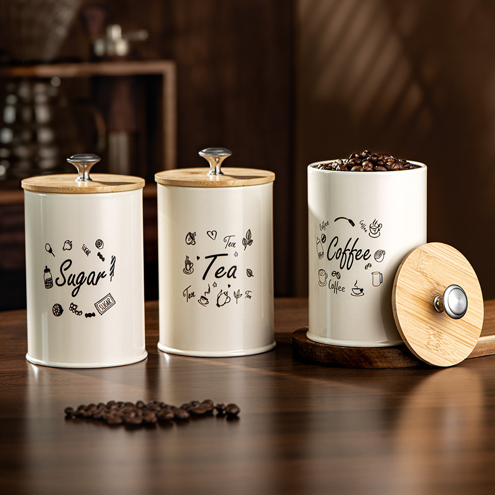 Modern minimalist kitchen living room and restaurant suitable for coffee sugar tea bamboo lid sealed storage tank ins storage tank with lid