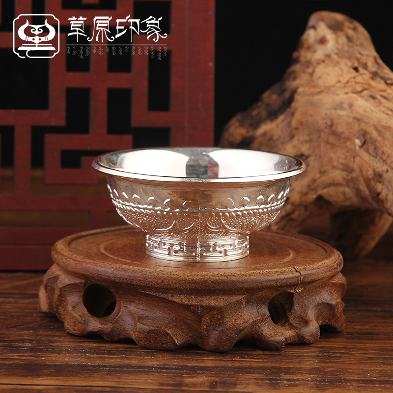 Wufu Linmen Silver Plated Bowl Metal Crafts Insurance Bank Sold Gift Pocket Bowl Ornaments