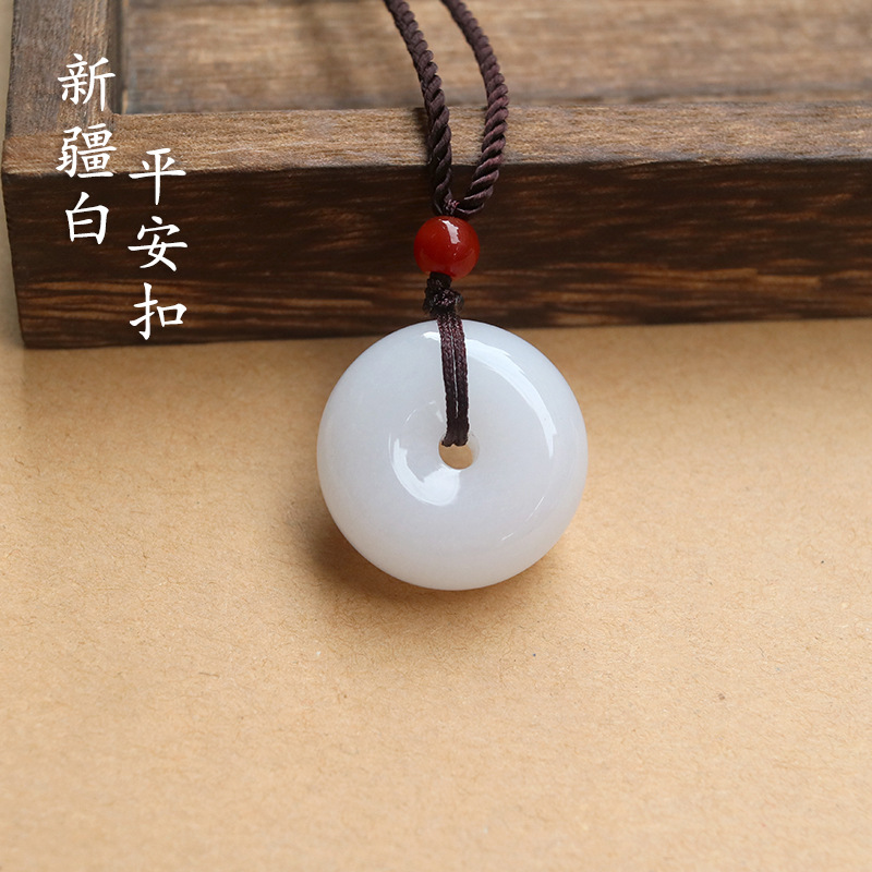 天然白玉 新疆白平安扣 12~25mm玉扣吊坠手机车挂饰品工厂批发|ms