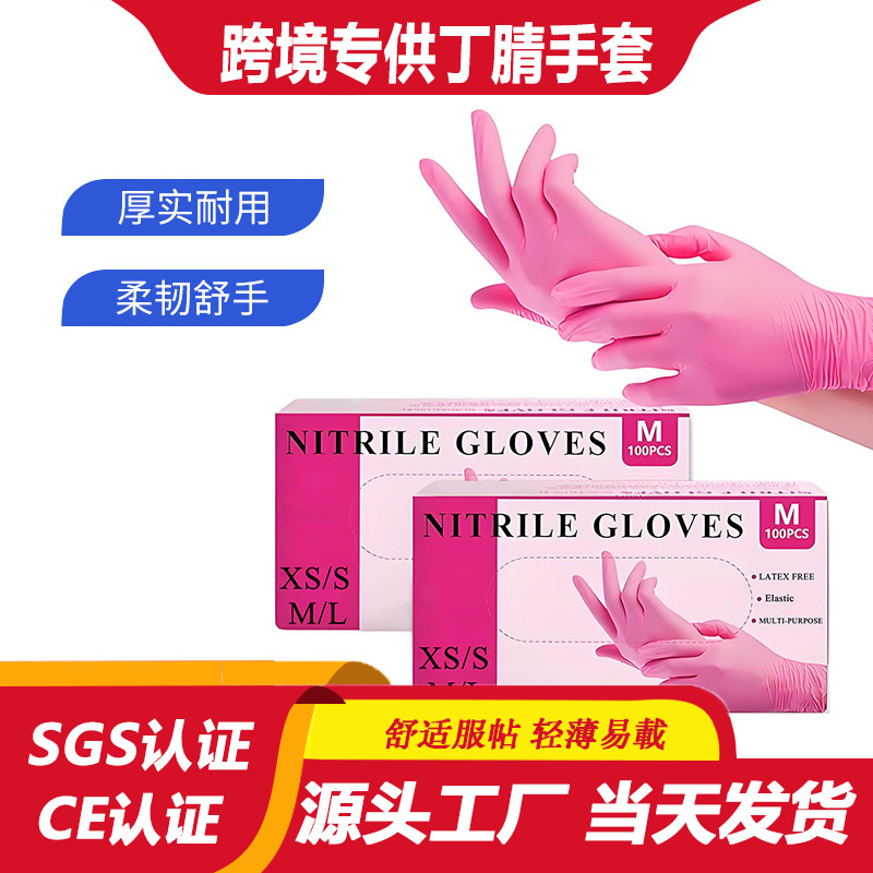 厂家直供20只粉色丁腈手套家用食品级清洁烹饪现货速发防油污