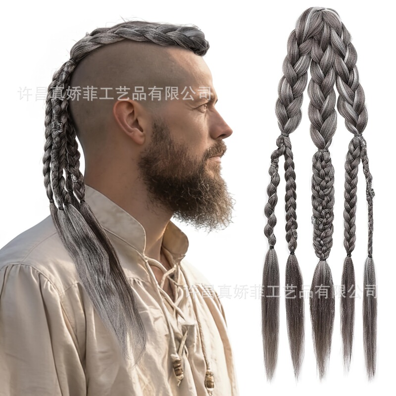 Men's Wig Ponytail, Hand-Woven Viking Men's Hair Extension, Clip-On Ponytail Hairpiece, Fake Hair Braid Men's Wig Ponytail, Hand-Woven Viking Men's Hair Extension, Clip-On Ponytail Hairpiece, Fake Hair Braid