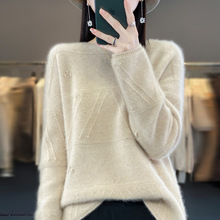 23秋冬新款圆领套头羊绒衫女韩版短款加厚打底衫100纯羊毛衫毛衣
