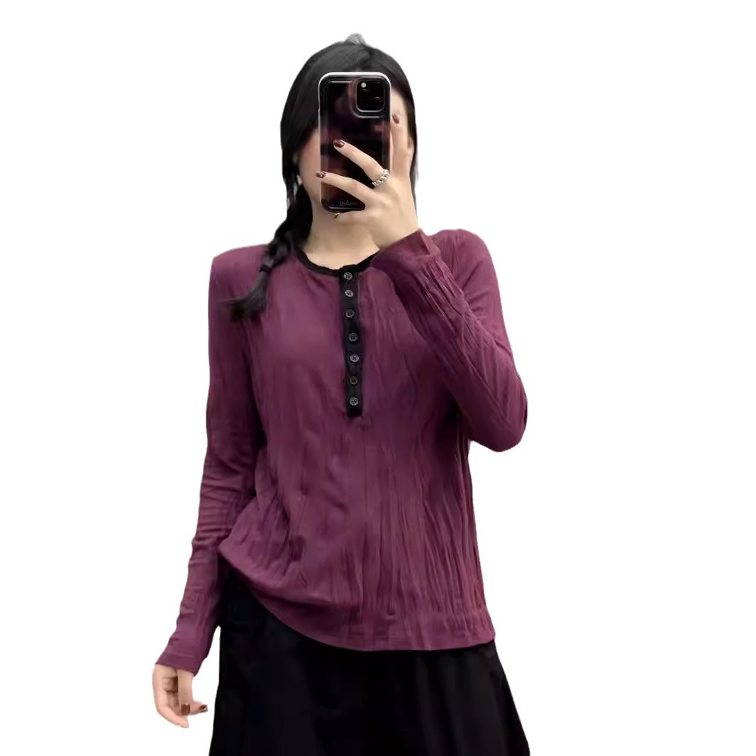 Autumn cashmere base body-friendly long-sleeve with a round collar
