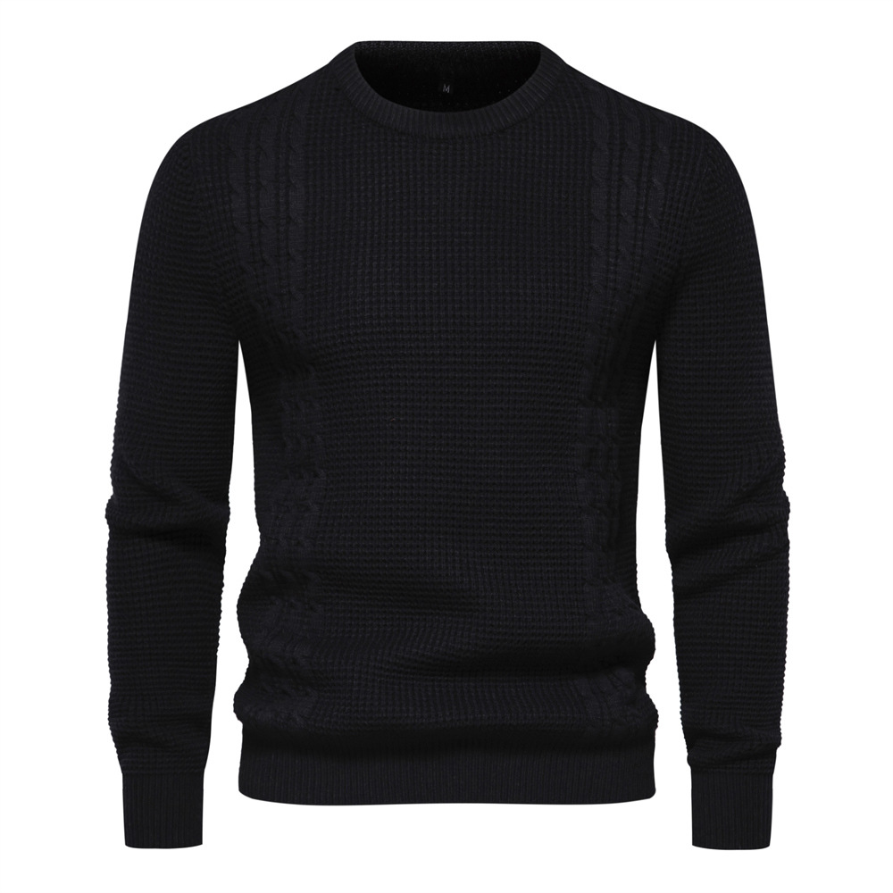 2023 Autumn/Winter New Business Men's Sweater Waffle Solid Color Knitwear High Quality Bottom Shirt Casual Men's Top_voghion.com