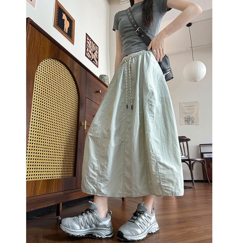 Korean Style Spliced ​​Pumpkin Skirt for Women Summer 2025 New Slimming Look A-Line Draped Umbrella Skirt Mid-Length Lazy Skirt