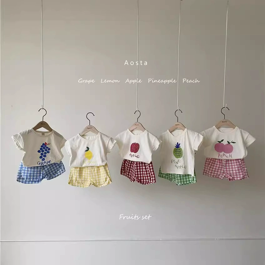 Children's set, brand fruit cotton cartoon summer clothing for early age, Korean style