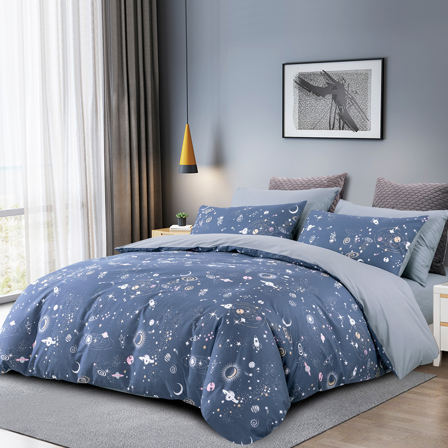 Algodón puro de cuatro piezas de ropa de cama dormitorio de estudiantes sábana cubierta del edredón Algodón puro simple piel-friendly nueva cubierta del edredón impreso Doble