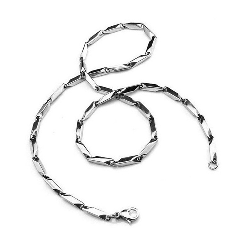 Herenketting van titaniumstaal ruitvormig trendy bamboestijl_voghion.com