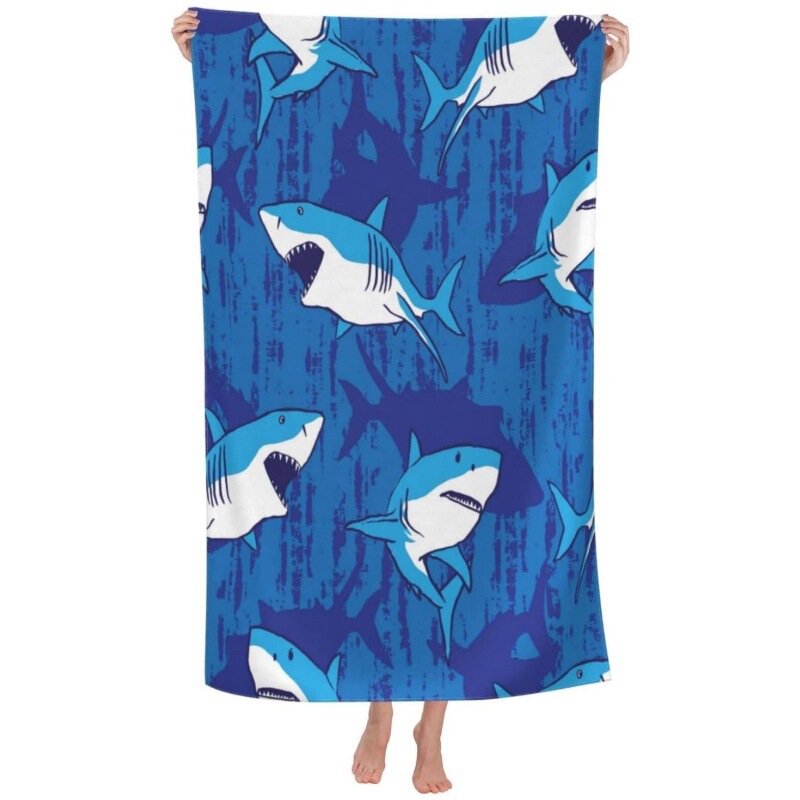 Boy Shark Beach Towel Children's Bath Towel Cute Beach Towel Extra Large Gap Sand-Free Beach Towel Quick-Drying Beach Towel