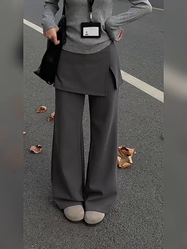 偽ツーピースバットカーテンカジュアルパンツ女性のための 2025 春の新作大きいサイズファット MM カジュアルストレートルーズフロアレングスパンツトレンディ|undefined