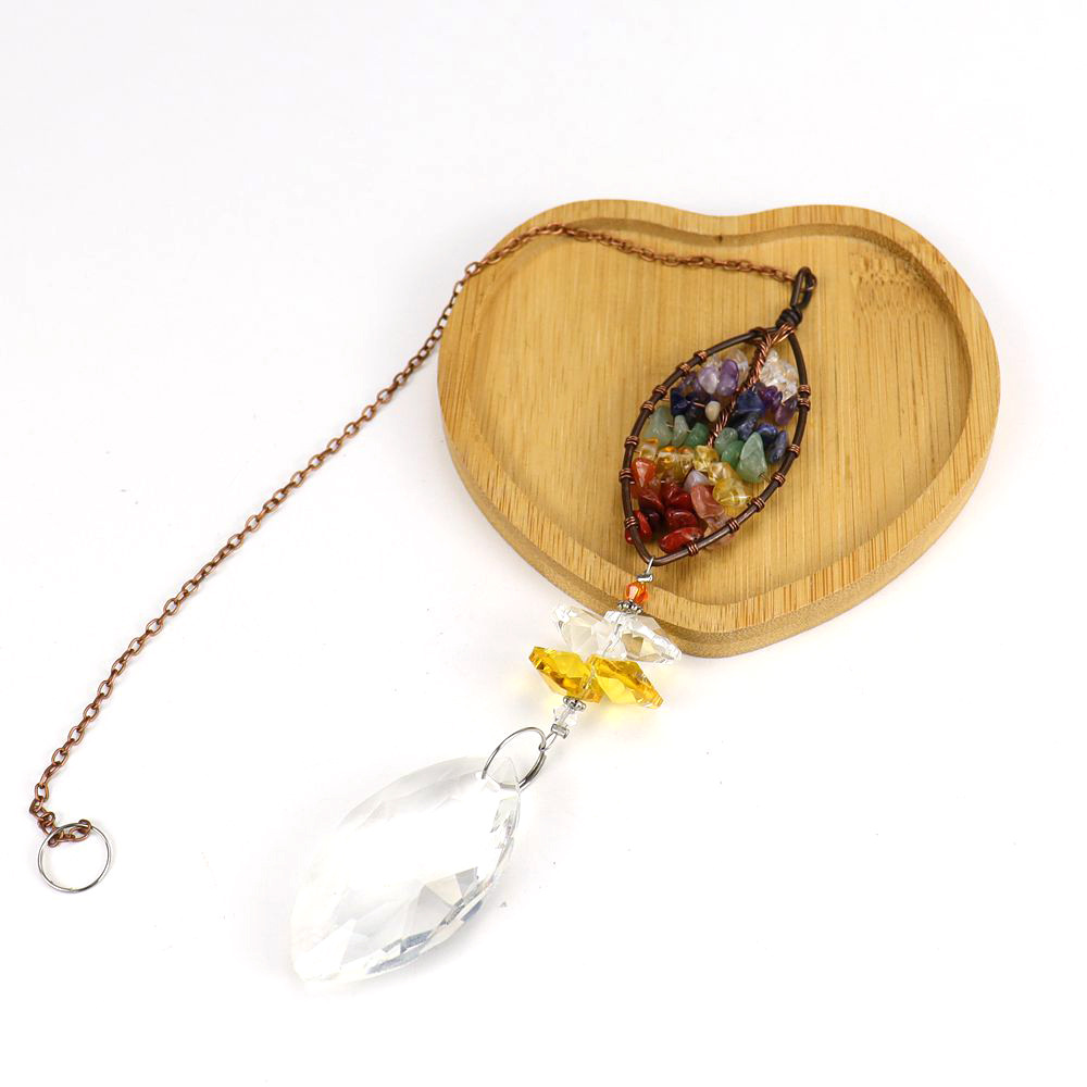 Amazon Venta caliente natural grava vida árbol cristal colgante cristal Navidad decoración sol catcher colgante G06