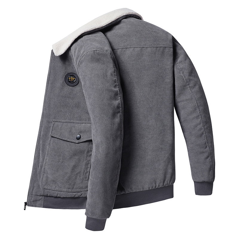 Chaqueta de solapa retro de algodón para hombre invierno con chaqueta caliente de vello de mediana edad, ropa de hombre grande suelta transfronteriza