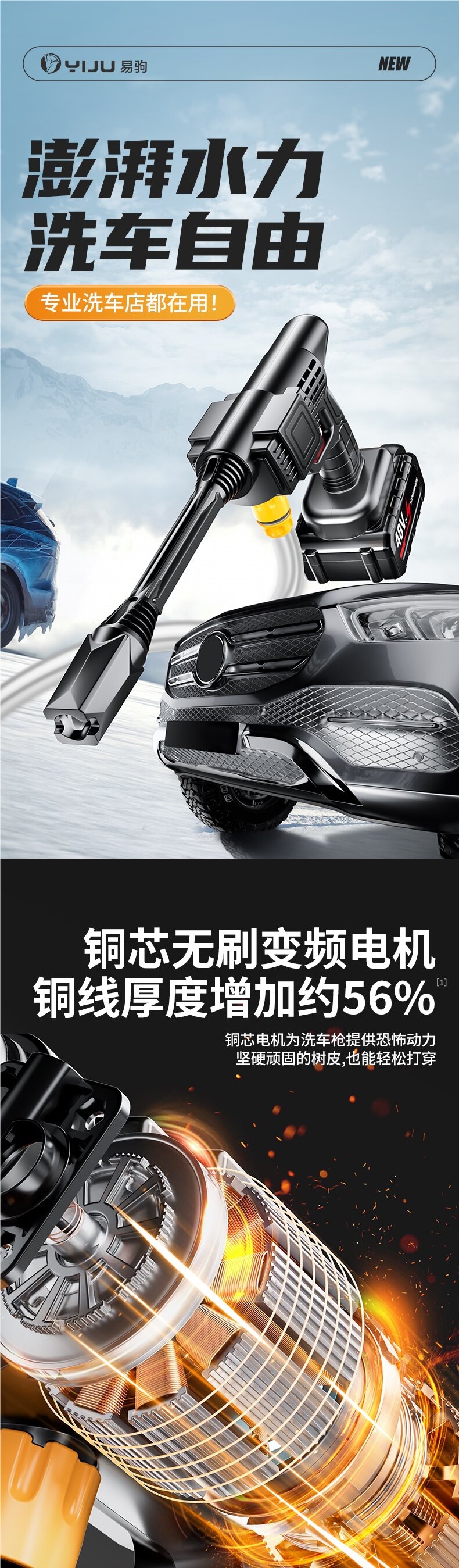 Car washer high-pressure water gun, powerful household floor cleaning tool, top-rated electric lithium battery, ultra-high pressure car brush