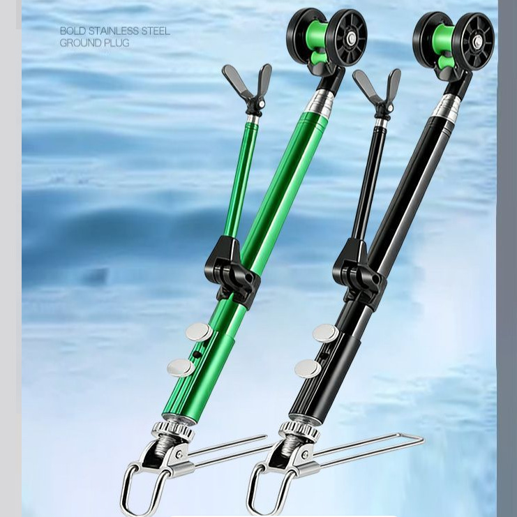 Double Pulley Fishing Rod Holder, Metal Ground-Insert Universal Stand, Dual-Use Fishing Gear Stand for Fishing Box and Fishing Chair
