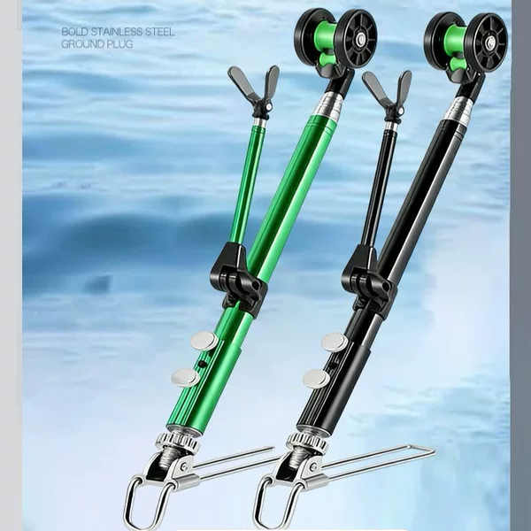Double Pulley Fishing Rod Holder, Metal Ground-Insert Universal Stand, Dual-Use Fishing Gear Stand for Fishing Box and Fishing Chair