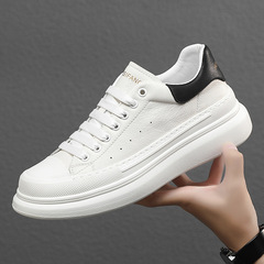 男鞋2024春季休閒皮鞋男真皮軟底韓版潮鞋男百搭板鞋厚底小白鞋