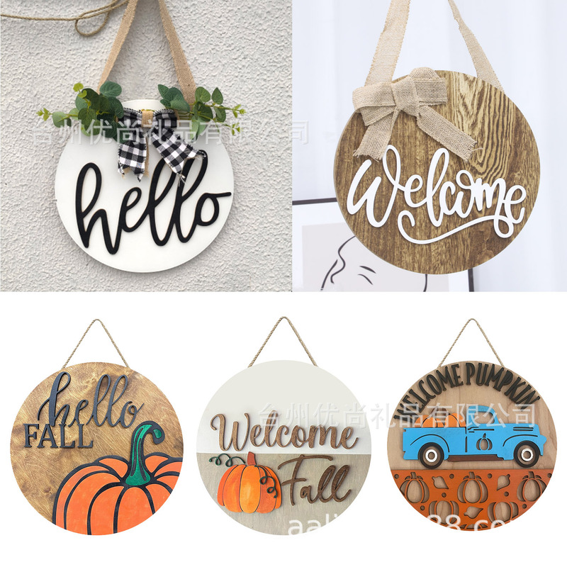 Foreign trade country style hello with linen bow front door decoration round welcome wooden listing door