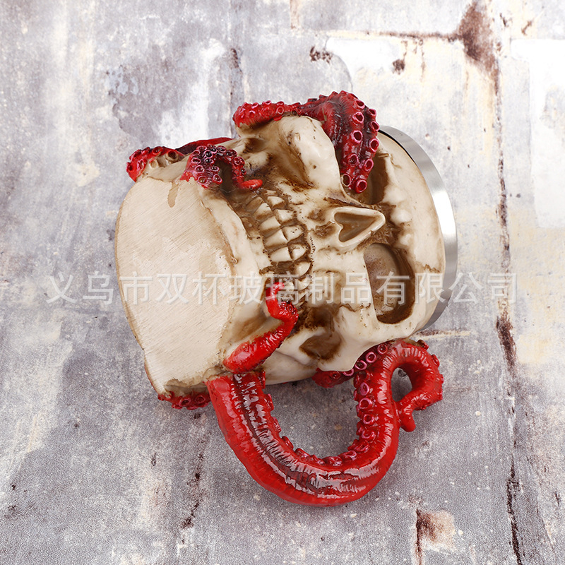 Taza de pie de pulpo rojo de Halloween transfronterizo 3D tridimensional alto pie cráneo pulpo resina de acero inoxidable copa de vino