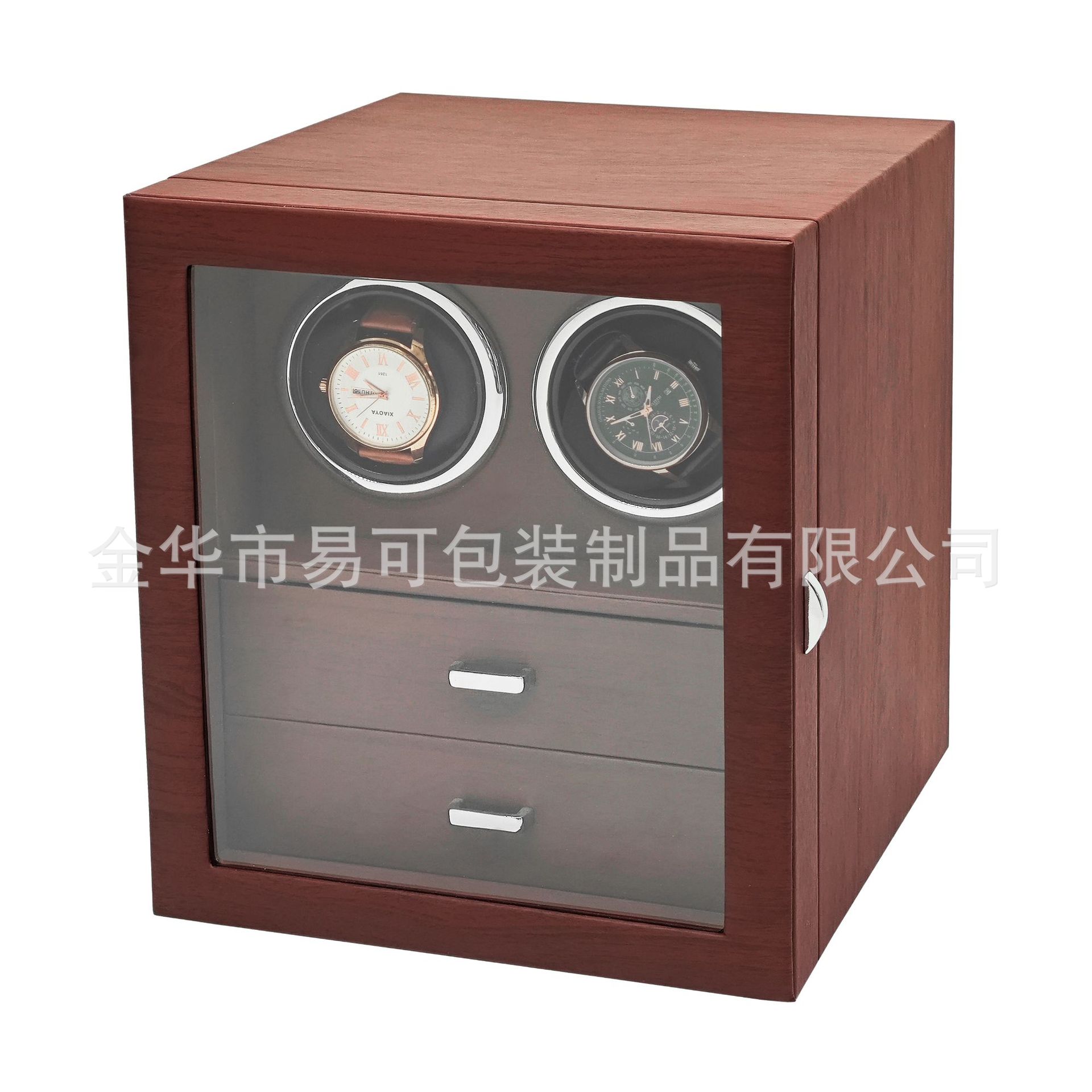 现货批发波尔多红木纹PU双表位机械表上链摇表器多功能双层首饰